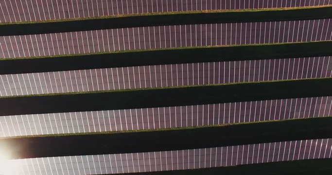 Drone shot of solar batteries in the field