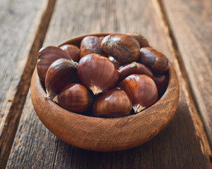 Chestnuts in wooden bowl