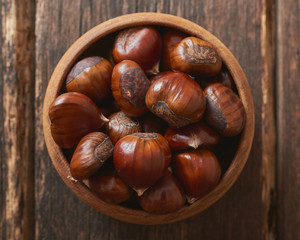 Chestnuts in wooden bowl