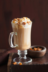 latte with whiped cream and caramel