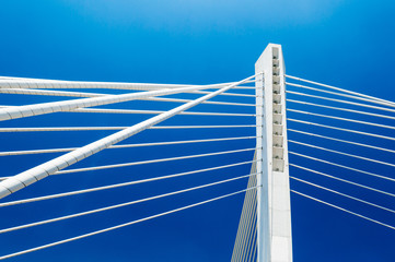 Wonderful white Millennium bridge structure over clear blue sky in Podgorica, Montenegro