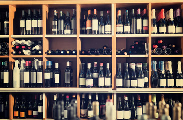 assortment of wine bottles.