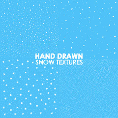 Falling snow vector seamless pattern. White splash on blue background. Winter snowfall hand drawn spray texture