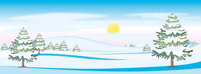 Vektor Illustration Winterlandschaft nach dem Schneefall Tiefschnee in den Bergen