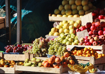 Variety of fruits on street market in Kazakhstan
