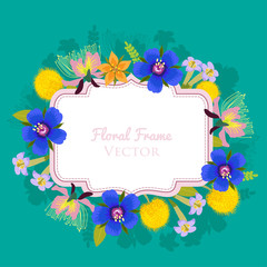 Beautiful Flower Vector Frame. Stylish Floral Background For Greeting Or Invitation Card With Space For Adding Text.