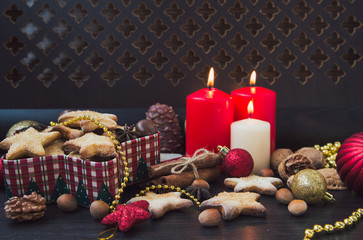 Fototapeta na wymiar Christmas cookies with candles