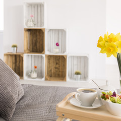 Fototapeta na wymiar Modern bedroom with handmade regale