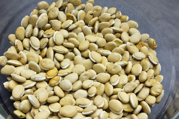 soybean Glass bowl on a black background.