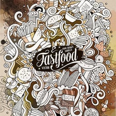 Cartoon cute doodles hand drawn Fastfood illustration