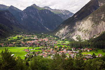 Fototapeta na wymiar Panoramic mountain views of Dormitz and Nassereith village, Austria