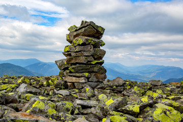 stone pile on mountain top in carpathians