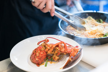 delicious sea plate in pan
