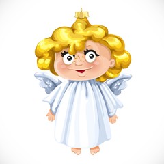 Christmas tree decorations toy  little blond angel  isolated on