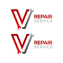 Letter V with wrench logo,Industrial,repair,tools,service and maintenance logo for corporate identity