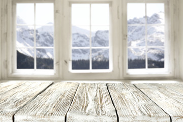 wooden table and window 
