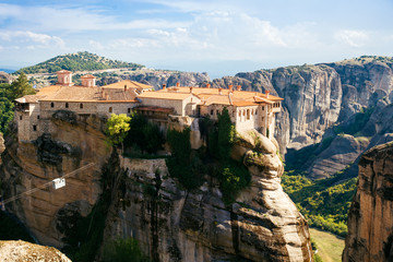 Fototapeta na wymiar Meteora monasteries, the Holy Monastery of Varlaam at foreground, Greece