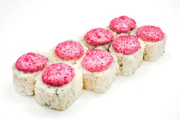 Japanese seafood sushi , roll on a white, isolated