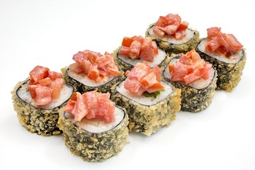 Japanese seafood sushi , roll on a white, isolated