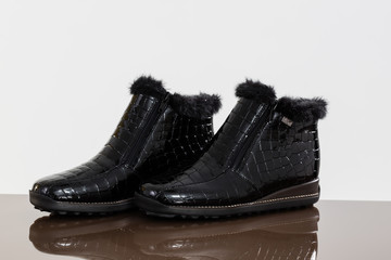 Black shinny booties for women