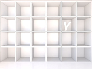 Empty white shelves with Y