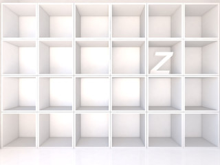 Empty white shelves with Z