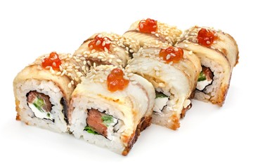 Japanese seafood sushi , roll on a white, isolated