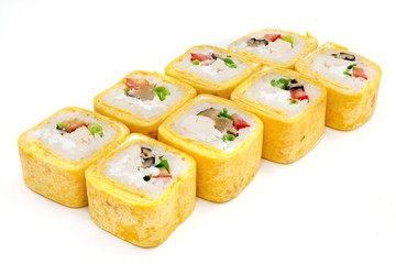 Japanese seafood sushi , roll on a white, isolated
