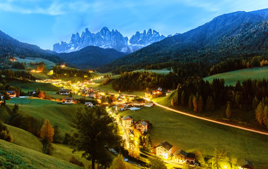 Fototapeta na wymiar Santa Maddalena village, night scene, Dolomites mountains on background. Italy, South Tyrol.