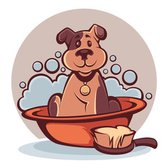 wash your pet, funny cartoon dog taking a bath