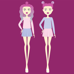 young girl in fashionable clothes. top. skirt. casual wear