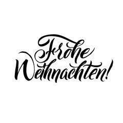 Merry Christmas Calligraphy. Greeting Card Black Typography on White Background.