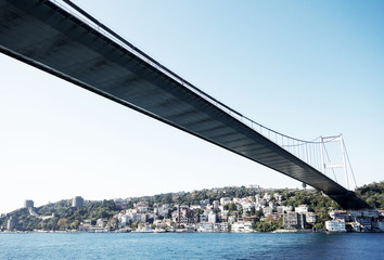 Naklejka premium First Bosporus Bridge connecting Europe and Asia Turkey