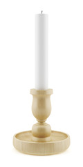 wooden candlestick with candle isolated on white background