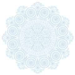 Delicate lace mandala pattern in boho style on white background