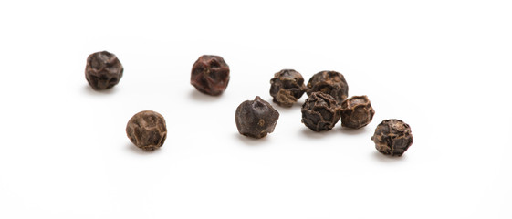 Black pepper isolated on white background. Spices.