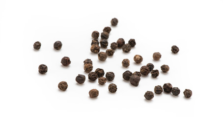 Black pepper isolated on white background. Spices.