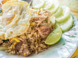 Fried rice with pork and fried egg, Thai food
