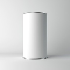 White cardboard Blank Tin can packaging mockup. Tea, coffee, dry products, gift box. 3d rendering