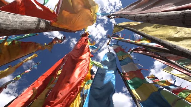 Tibet religion, abstract view of prayer flags in China