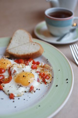 Breakfast on the table in a restaurant