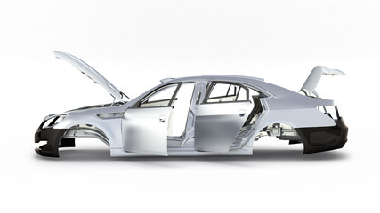 body car with no wheel isolated on white background 3d side view