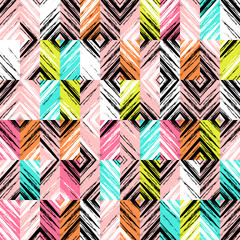 Abstract grunge rhombus seamless vector pattern. Tribal background.