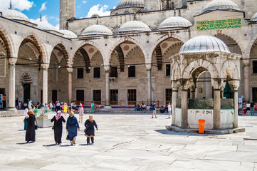Courtyard inside the Sultan Ahmet Mosque (Blue Mosque) in Istanbul, Turkey