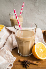 cup of cocoa with milk and cinnamon