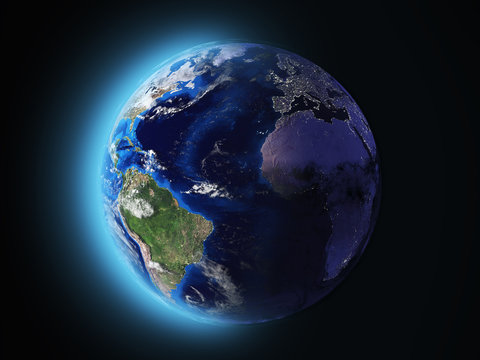planet Earth shines in space 3d illustration
