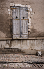 Distressed shutters in the UNESCO World Heritage site of the medieval town of Provins, France