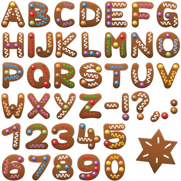 Gingerbread alphabet - sweet christmas cookie font.