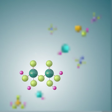 Verschiedene Molekülen  auf farbigen Hintergrund teilweise im Fokus