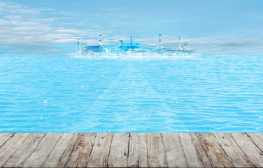 Oil refinery / View of oil refinery in the sea. Digital retouch.